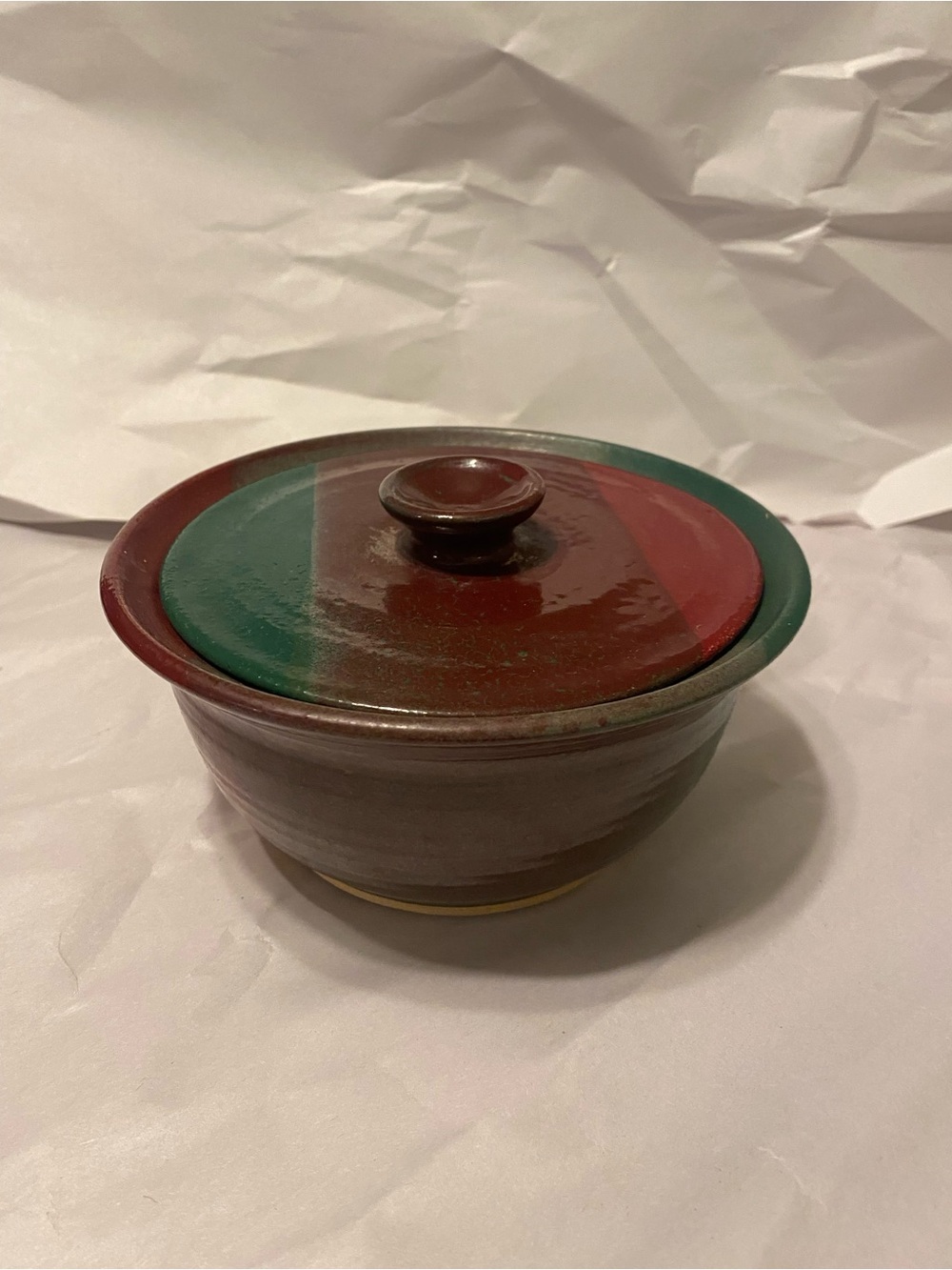 CP pottery out of MS. Burgundy and green..